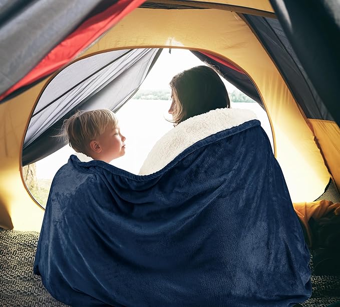 Utopia Bedding Sherpa Blanket Throw Size (Navy, 50x60 Inches) - Soft Lightweight Plush Fleece Reversible Blanket for Bed, Sofa, Couch, Camping and Travel