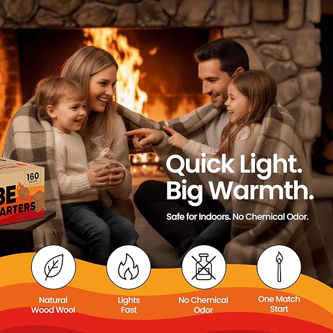 Moscow-Mix Fire Starter Cubes (160 PCS) Bulk Fire Starters for Grill, Campfires, Fireplace, Charcoal Starter, BBQ, Wood Stove, Fire Pits - Lighter Cubes - Odorless, Waterproof, Fire Starter Squares