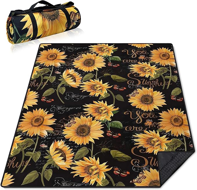 Supfitness Extra Large Picnic Blankets Waterproof Foldable (60 "x 80") Beach Blanket Waterproof Sandproof,3-Layer Thicking Mat Outdoor Packable Camping Blanket