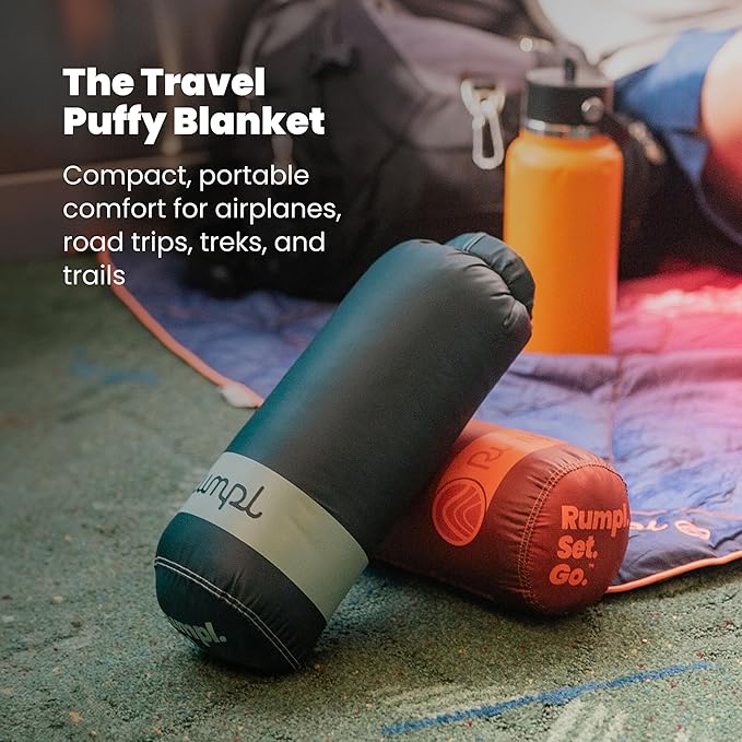 Rumpl Travel Puffy Blanket, Ultra-Packable Travel-Size Warmth and Comfort, Berry Fade