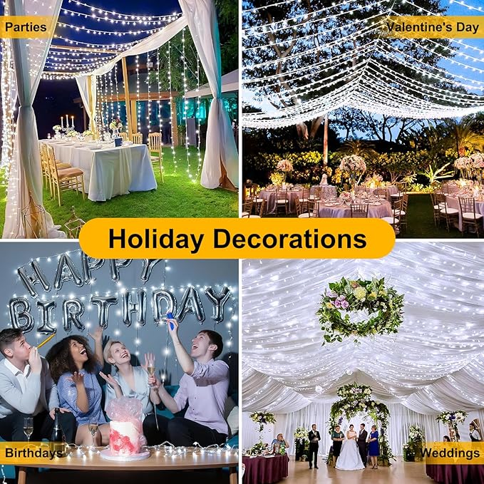 196 FT 600LED Christmas Lights Plug in,Waterproof Fairy Lights with Timer/8 Modes, Christmas Tree Lights Lighting Outdoor Indoor Garden Party Wedding Christmas Tree Decoration(Cool White)