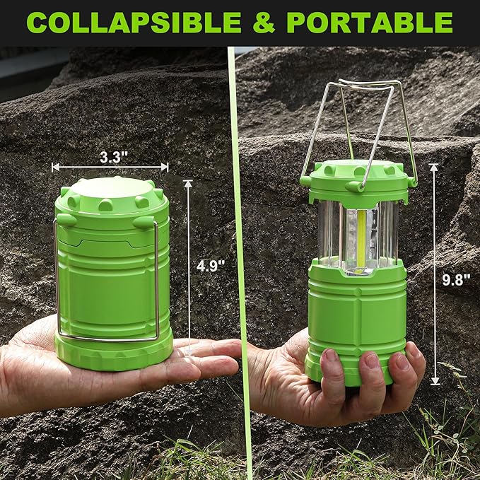 4-Pack LED Green Camping Lanterns, Portable Camping Lights, Outdoor Handled Lamps, Essential Emergency Lights for Power Outages, Hiking, Hurricane