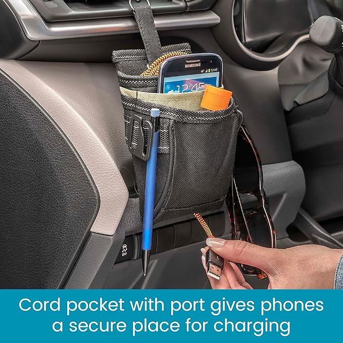 High Road DriverPockets Car Phone Holder Air Vent Pouch and Front Seat Organizer with 3 Pockets, Hanging Hooks and Charging Port