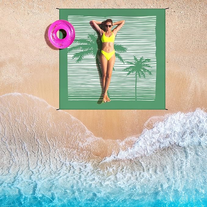 HIHOHO Beach Blanket Waterproof Sandproof Beach Mat for 1-8 Adults Quick Drying Durable Outdoor Picnic Mat for Beach Festival Travel Camping Hiking (COCOTREE, 79"×83"(4 Person))