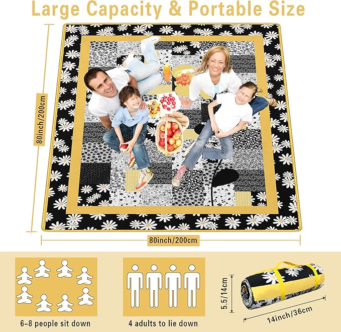 Supfitness Extra Large Picnic Blankets Waterproof Foldable (80 "x 80") Beach Blanket Waterproof Sandproof,3-Layer Thicking Mat Outdoor Packable Camping Blanket