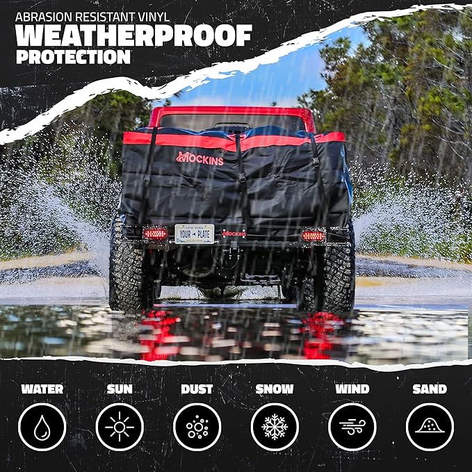 Mockins 70"x30"x6" XXL Folding Trailer Hitch Cargo Carrier w/Rear Lights, Plate Bracket & 40 CuFt Waterproof Cargo Bag for Hitch Carrier | 500 Lbs Cap Luggage Rack for SUV Car & Truck w/Accessories
