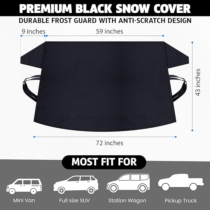 Autovir Truck Windshield Cover for Ice and Snow | SUV Snow Cover - Frost Cover Gives Protection from Snow and Ice | Car Cover for Snow | Winter Car Accessories | X-Large 72" x 43"