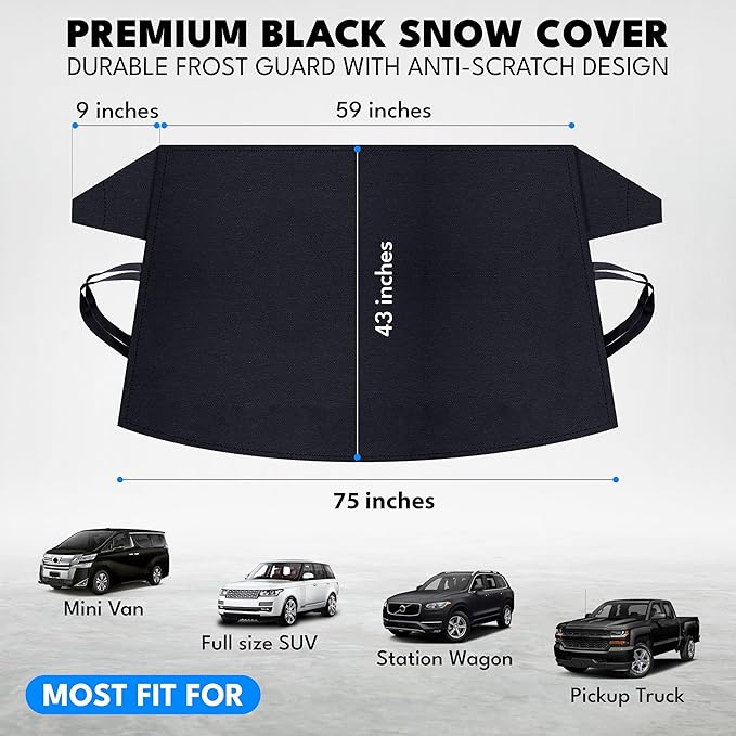Autovir Truck Windshield Cover for Ice and Snow, SUV Snow Cover, Frost Cover Gives Protection from Snow and Ice, Car Cover for Snow, Winter Car Accessories | XX-Large (75" x 43")