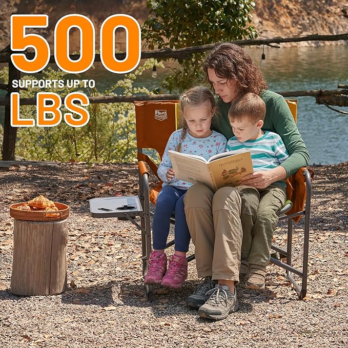 Timber Ridge XXL Director’s Chair – Heavy Duty Folding Camping Chair for Adults, 500lb Capacity, Extra Wide Padded Seat for Camping, Sports, Lawn, Courtyard, and Outdoor Use, Orange