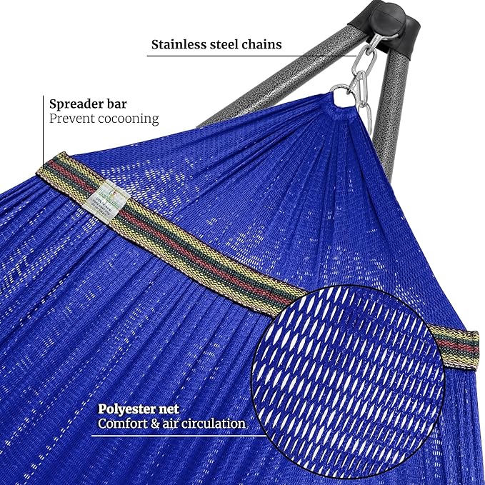 Tranquillo Combo x2 Hammocks with Stand for Outside & Tree Straps, Heavy Duty Hammock with Stand 600lbs for Indoor Outdoor Patio Backyard, x2 Hammocks for 2 Person (Combo - Blue, Medium)