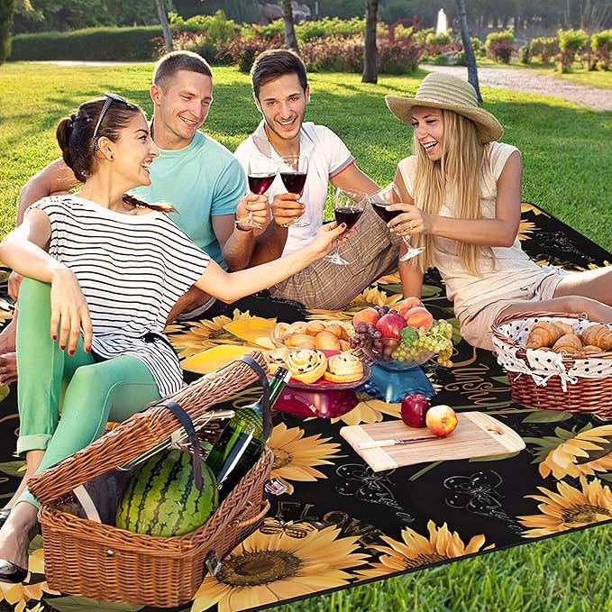 Supfitness Extra Large Picnic Blankets Waterproof Foldable (60 "x 80") Beach Blanket Waterproof Sandproof,3-Layer Thicking Mat Outdoor Packable Camping Blanket
