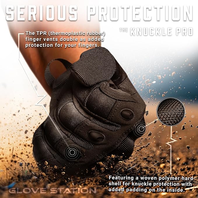 Glove Station Tactical Gloves for Men – Touchscreen Utility Gear with Hard Knuckle Protection Used in Motorcycle, Airsoft, Combat, Police, Shooting & Outdoor Work Black - Hard Knuckle X-Large