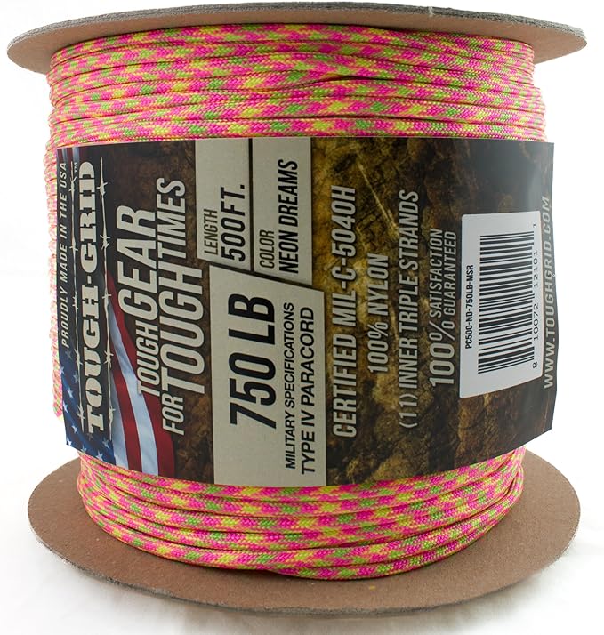 TOUGH-GRID 750 Paracord Military Grade Nylon Rope - Type IV Mil-Spec Made in USA - Tactical Survival Cord