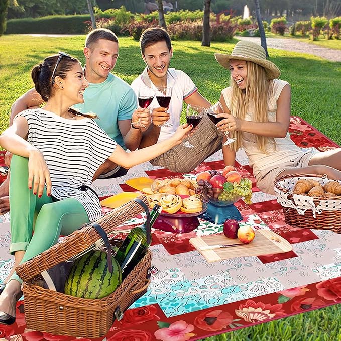 Supfitness Extra Large Picnic Blankets Waterproof Foldable (80 "x 80") Beach Blanket Waterproof Sandproof,3-Layer Thicking Mat Outdoor Packable Camping Blanket