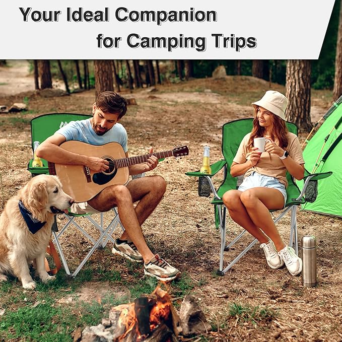 Elevon Camping Chair, Portable Folding Outdoor Chair with Arms, Cup Holder and Carry Bag
