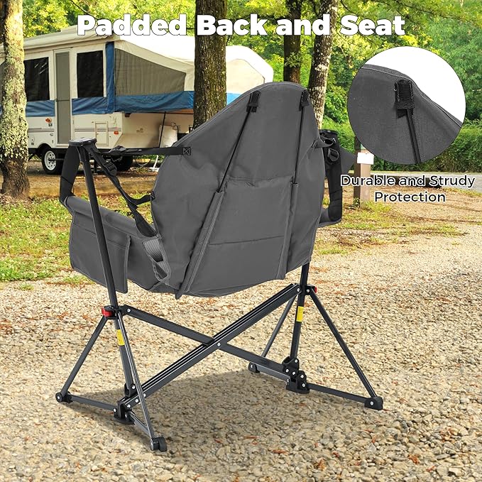 Ainfox Hammock Camping Chair, Foldable Portable Rocking Chairs for Adults Outside Swinging Camp with Cup Holder Pillow for Outdoor Patio Poolside (Grey)