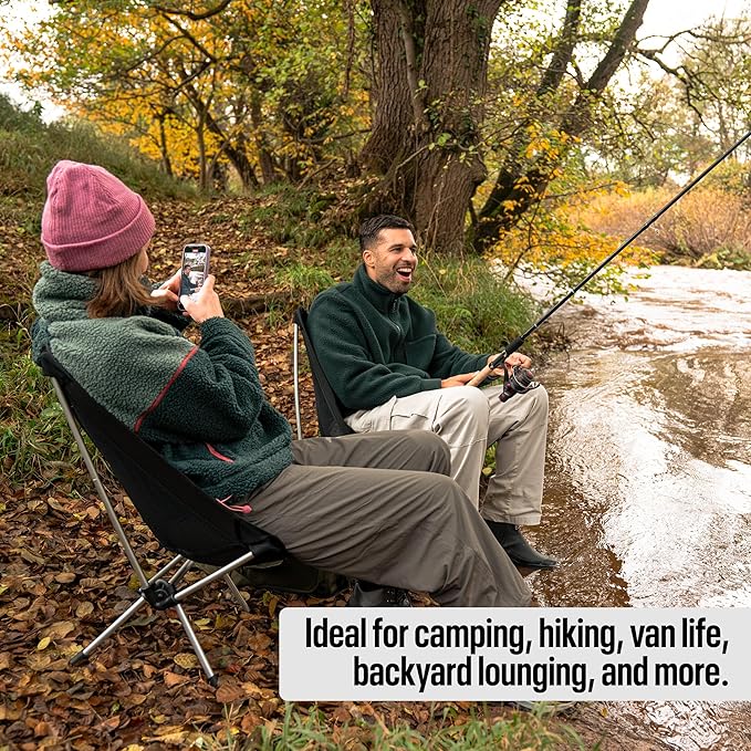 TSE LC100 Compact Camping Chair, 2lbs Super Lightweight Outdoor Folding Chair, Portable for Hiking, Beach, Festivals, Urban Use or Garden Relaxation, Black/Blue