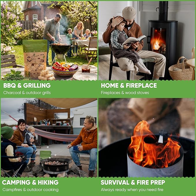 Inflame Fire Starters for Campfires, Grill, BBQ, Fireplace, Woodstove - Charcoal Starter - Waterproof, Weather-Resistant - Natural Wood Fireplace Starters - 24 pcs