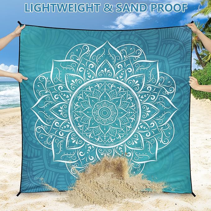 HIHOHO Beach Blanket Waterproof Sandproof Beach Mat for 1-8 Adults Quick Drying Durable Outdoor Picnic Mat for Beach Festival Travel Camping Hiking (Large Mandarin, 79"×83"(4 Person))