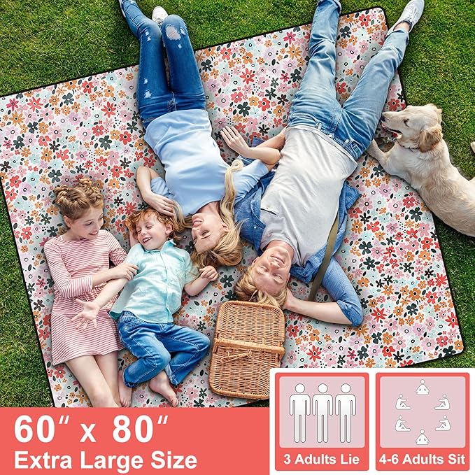 60x80" Picnic Blankets Outdoor Beach Blanket Water Sand Resistant Folding Grass Lawn Concert Park Yard Sitting Mats Backpack Motorhome Rv Camping Essential Campers Patio Garden Gifts Things