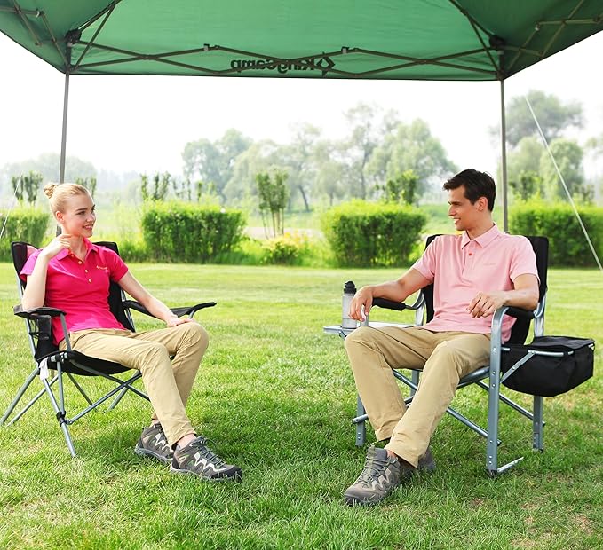 KingCamp XXL Oversized Directors Chair with Side Table, Folding Camping Chairs Heavy Duty 600lbs with Cooler Bag, Portable Camp Chair with Wide Seat for Hiking Fishing Lawn Outdoor and Sports