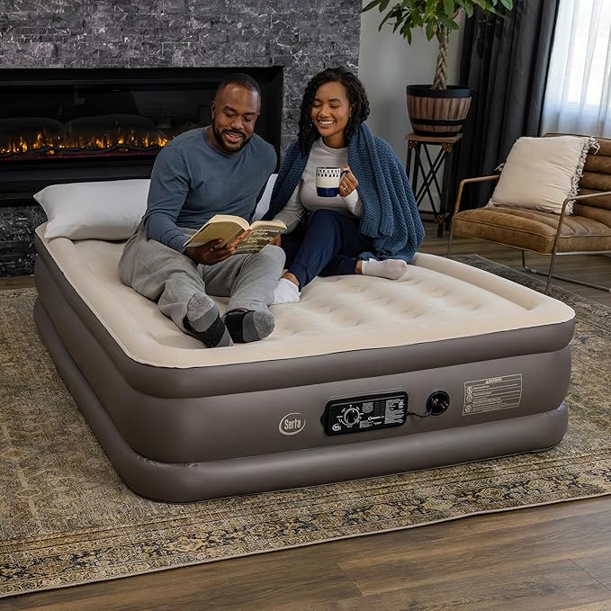 Serta Raised Air Mattress with Never Flat Pump | Luxury Inflatable Mattress with Built in Air Pump to Ensure a Good Night’s Rest | Heavy Duty Blow Up Mattress with Self Inflating Pump