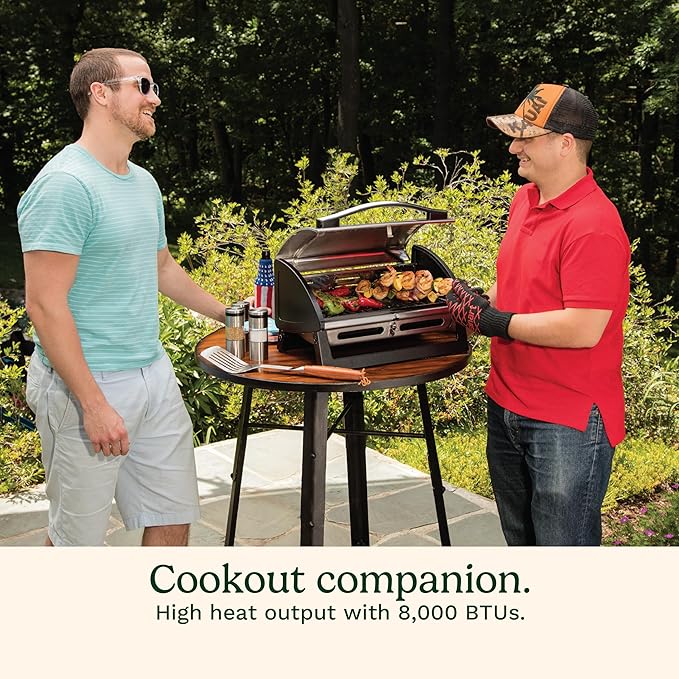 Cuisinart Grillster Portable Gas Grill, Stainless Steel Compact BBQ Grill with Locking Lid for Easy Transport, 8000 BTU Propane Grill with Dishwasher Safe Cooking Grate, Small Grill for Camping & BBQs