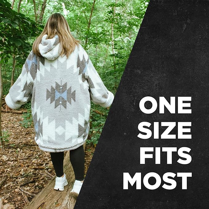 Coleman Oversized Wearable Sherpa and Micro-Mink Blanket Hoodie, Grey - One Size Fits Most