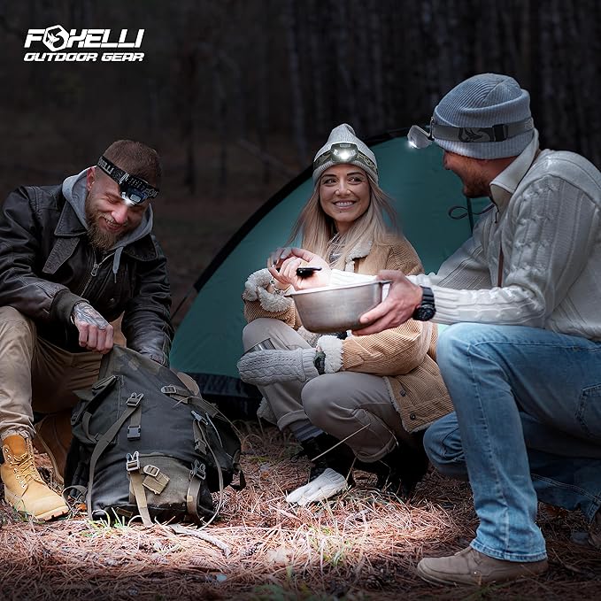 Foxelli USB-C Rechargeable LED Headlamp – Super Bright, Lightweight Head Lamp for Running, Camping, Hiking & Work – Comfortable Fit for Adults & Kids