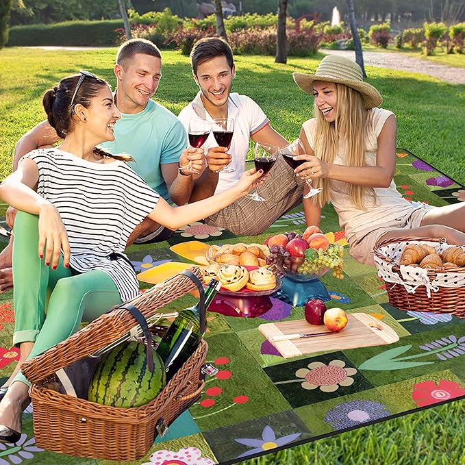 Supfitness Extra Large Picnic Blankets Waterproof Foldable (80 "x 80") Beach Blanket Waterproof Sandproof,3-Layer Thicking Mat Outdoor Packable Camping Blanket
