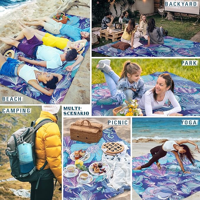 Famstar Beach Blanket Sandproof Waterproof 78''×81''1-5Adults Oversized,Compact Lightweight Durable Beach Mat for Travel Camping Hiking Picnic Blanket