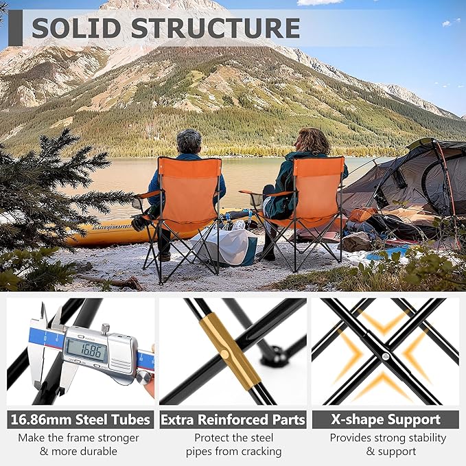 Joyfair Portable Camping Chair, Outdoor Lawn Folding Chairs for Adults, Heavy Duty Large Foldable Chairs for Beach, Fishing, Tailgating and More Outdoor Sport, Carry Bag & Cup Holder