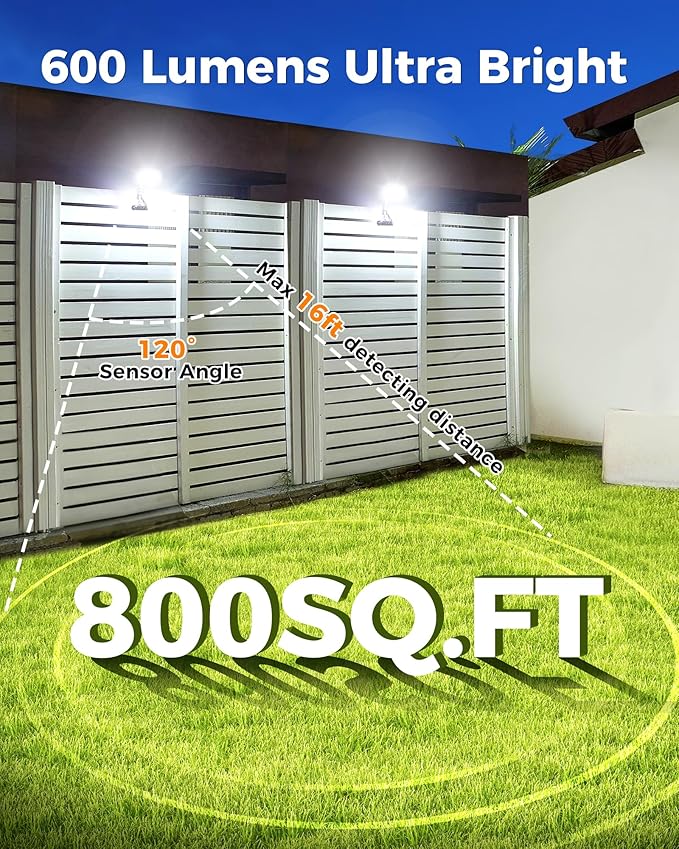 Motion Sensor Outdoor Lights with Flexible Octopus Tripod - 600LM Solar Sercurity Lights Waterproof, Dual Charging Solar Ourdoor Light for Camping,Fence, Patio (2, Black(6000K)