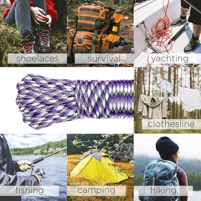 TECEUM 5/32" Paracord Rope 1000 – 1000ft / 200ft / 100ft / 50ft – Tactical Parachute Cord 4mm – 45+ Colors – Nylon String for Survival & Camping Gear – Stripe Cord for Survival – Utility Rope