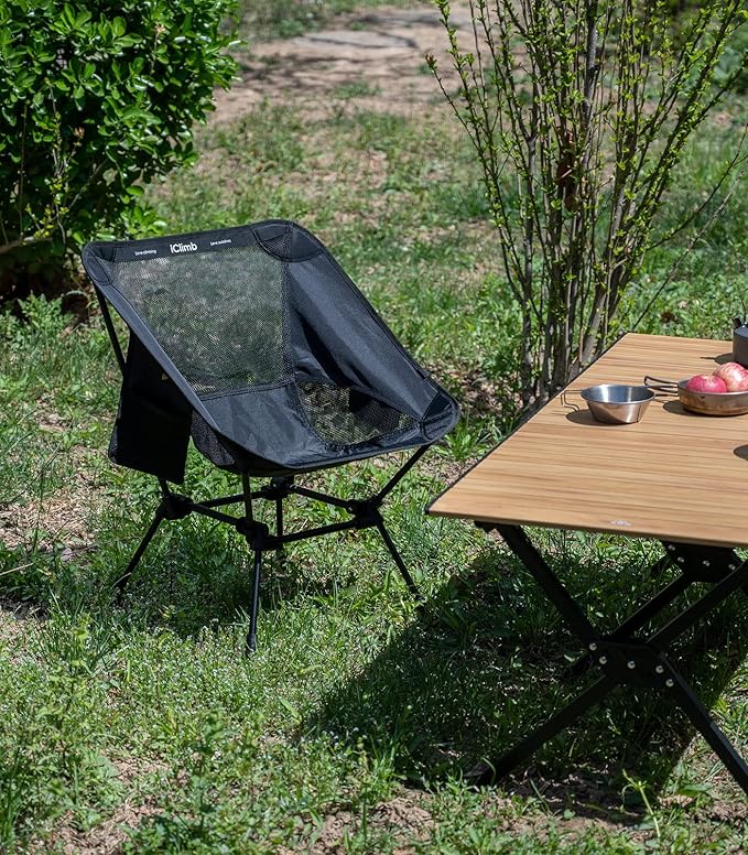iClimb Ultralight Compact Camping Folding Beach Chair with Anti-Sinking Large Feet and Back Support Webbing (Brown - Square Frame - 2PC)