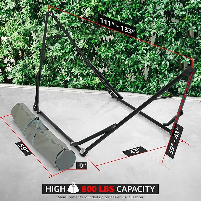 Tranquillo Unity Adjustable Hammock Stand, 800 lbs Capacity Steel Double Hammock Stand for 2 Persons, Premium Pre-Assembled Stand for Indoor Outdoor, Frame Black