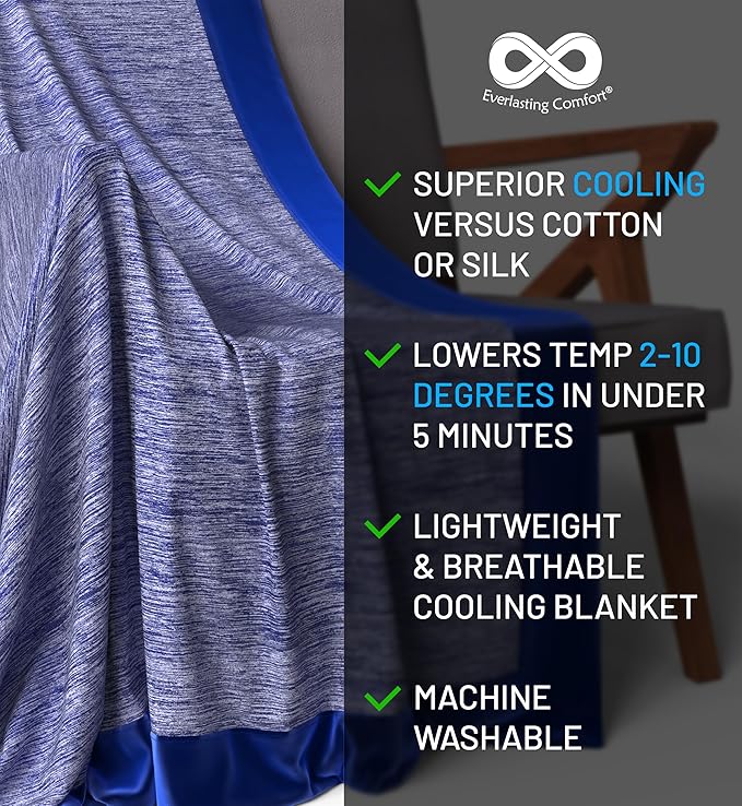 Everlasting Comfort Cooling Blanket for Hot Sleepers - Soft, Lightweight & Breathable Throw Blanket with Easy to Clean Material - Luxury Throws for Hot Flashes & Night Sweats (60"x80")