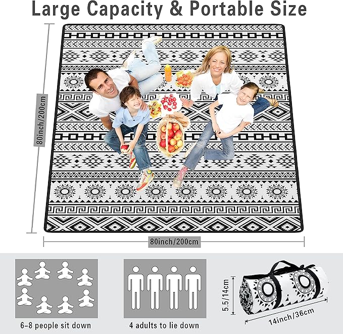 Supfitness Extra Large Picnic Blankets Waterproof Foldable (80 "x 80") Beach Blanket Waterproof Sandproof,3-Layer Thicking Mat Outdoor Packable Camping Blanket(Bohemian)