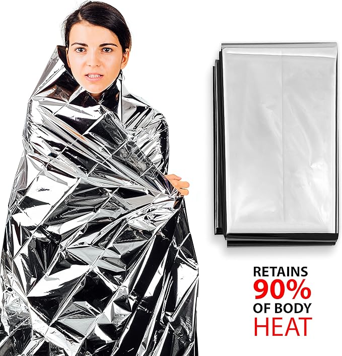 ASA TECHMED - Mylar Emergency Thermal Blanket – Survival Space Blanket for Outdoors, Camping, First Aid & Disaster Kits - Silver (200)