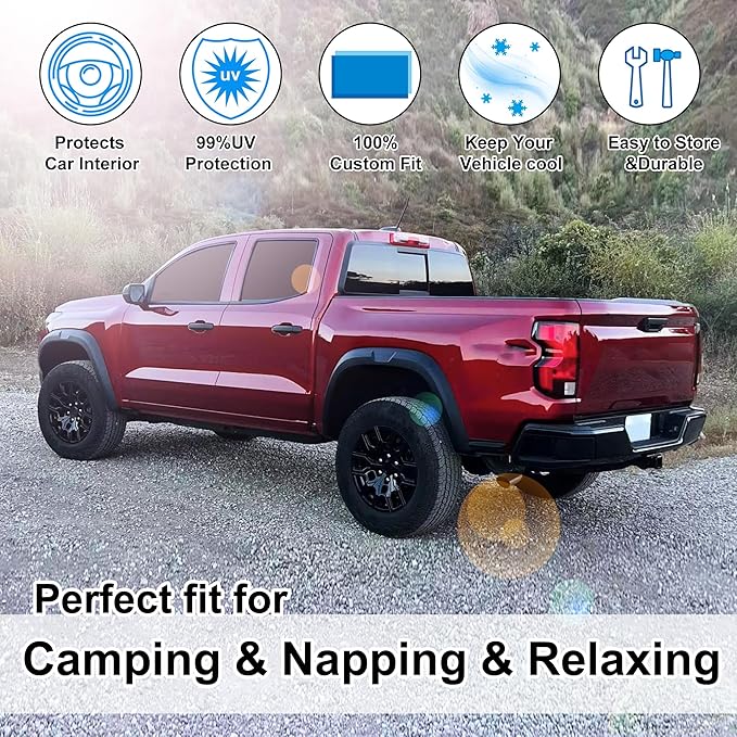 5PCS Windshield Sun Shade Custom Fit for 2023 2024 2025 2026 Chevrolet/Chevy Colorado Accessories Foldable Sunshade Side Rear Window Shade Cover Full Set Privacy Protection Keeps Car Cool