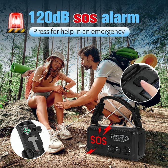 20000mAh Emergency Crank Radio, NOAA/AM/FM Portable Weather Radio, Solar Hand Crank Radio, Battery Powered with USB Phone Charger, Flashlight Reading Lamp & SOS for Survival Camping (Black)