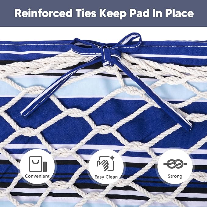 SUNCREAT Portable Hammock Pad with Soft Pillow, Two-Layer Soft Polyester Pad, Blue Stripes