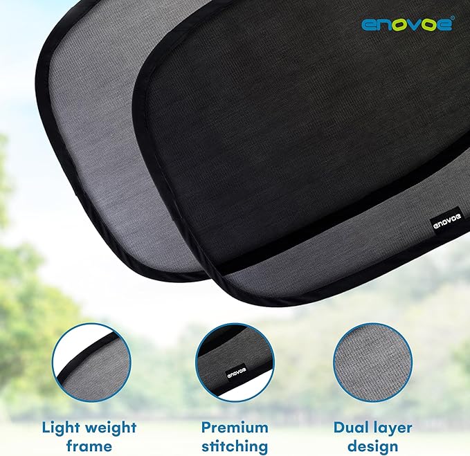 Enovoe Car Window Shades for Baby - (4 Pack) - Medium - 19" x 12" - Cling Car Sun Shade for Windows - Sun, Glare and UV Rays Protection for Your Child