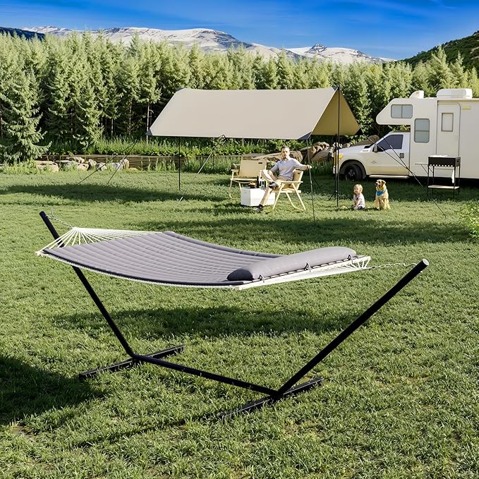GarveeLife Instant-Setup 2-Person Hammock with Reinforced Steel Frame – Portable Outdoor Lounger for Garden, Camping & Beach (450 LB Capacity + Quick-Fold Carry Bag),Dark Gray