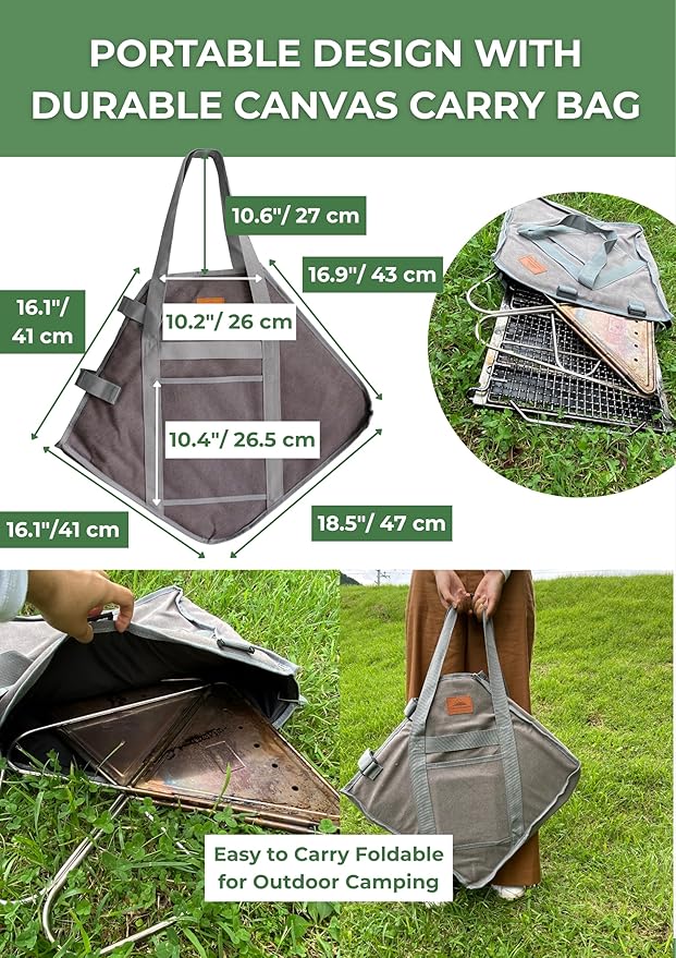 CAMPINGMOON 3 in1 Flatpack Portable Fire Pit Grill 16 inch Heavy Duty Stainless Steel Wood Burning Camping Stove Adjustable Height Backyard Outdoor Cooking RV Trips Carry Bag included MT-055