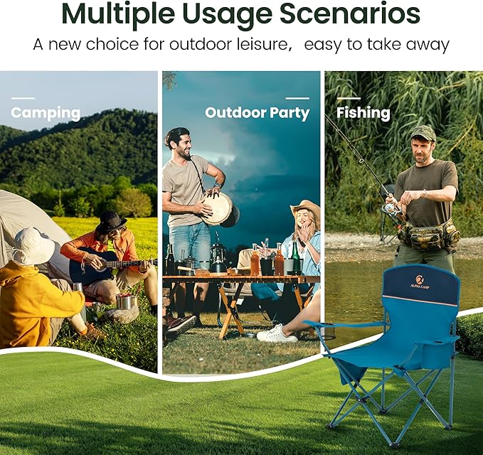 HIGH POINT SPORTS 2 Pack Portable Camping Chair for Adults, Folding Outdoor Camp Chair Lightweight Lawn Chairs Folding Collapsible Chair for Camping, Tailgates, Beach, Blue, Support 350 lbs
