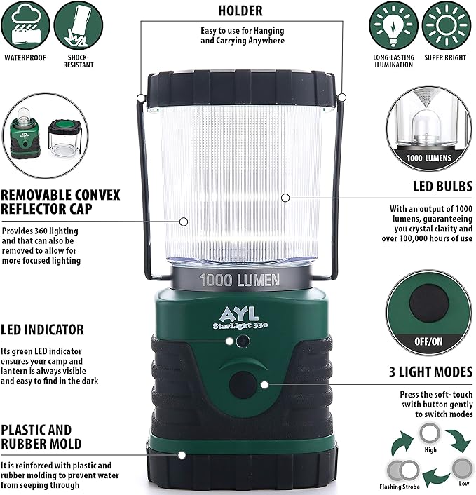 StarLight LED Camping Lantern - Water Resistant - Shock Proof - Long Lasting Up To 6 DAYS - 1000 Lumens Ultra Bright