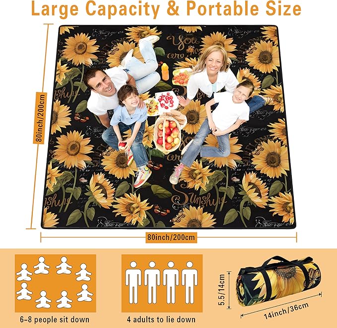 Supfitness Extra Large Picnic Blankets Waterproof Foldable (80 "x 80") Beach Blanket Waterproof Sandproof,3-Layer Thicking Mat Outdoor Packable Camping Blanket