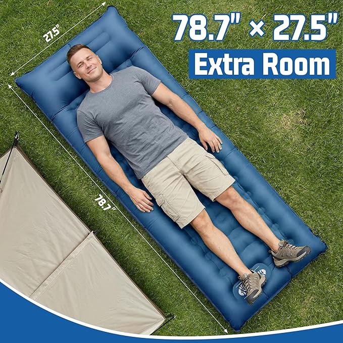 Camping Sleeping Pad for Comfortable Outdoor Sleeping, Lightweight & Inflatable Air Mattress for Hiking, Backpacking, Tent Camping & Road Trips