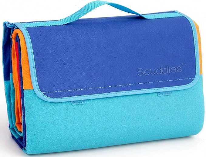 scuddles Extra Large Picnic Blanket – 60" x 80" Waterproof Outdoor Mat with Soft 3-Layer Comfort, Cozy Fleece Top, Foldable Design & Carry Strap for Beach, Camping, Parks & Hiking